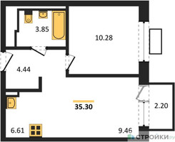 Планировка однокомнатной(квартира) площадью 35.3 квадратных метров в “ЖК Богдановский Лес”