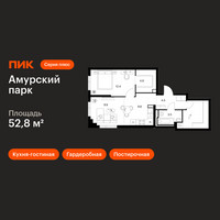 Планировка однокомнатной(квартира) площадью 52.8 квадратных метров в “ЖК Амурский парк”