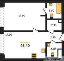 Планировка однокомнатной(квартира) площадью 46.4 квадратных метров в “ЖК СТОУН Грэйн”
