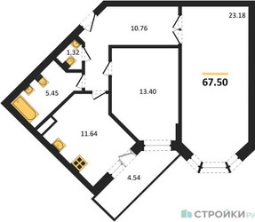 Планировка двухкомнатной(квартира) площадью 67.5 квадратных метров в ЖК “ЖК Москворецкий”