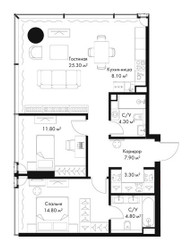 Планировка двухкомнатной(квартира) площадью 80.3 квадратных метров в ЖК “ЖК Слава”