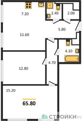 Планировка двухкомнатной(квартира) площадью 65.8 квадратных метров в ЖК “ЖК Sydney City (Сидней Сити)”