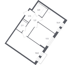Планировка двухкомнатной(квартира) площадью 52.7 квадратных метров в ЖК “ЖК Рублевский Квартал”