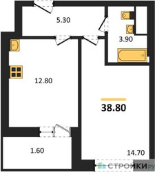 Планировка однокомнатной(квартира) площадью 38.8 квадратных метров в ЖК “ЖК Рассказово”