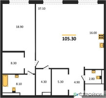 Планировка однокомнатной(квартира) площадью 105.3 квадратных метров в “Роскошный квартал Life Time”