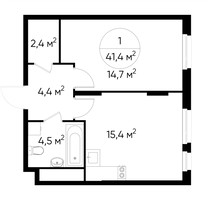 Планировка однокомнатной(квартира) площадью 41.4 квадратных метров в “ЖК Переделкино Ближнее”