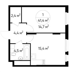 Планировка однокомнатной(квартира) площадью 41.4 квадратных метров в ЖК “ЖК Переделкино Ближнее”