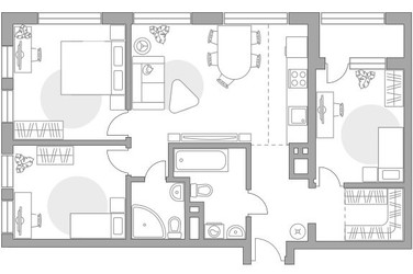 Планировка 4+ комнатной(квартира) площадью 82.58 квадратных метров в ЖК “ЖК Гранель Коломенское”