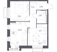 Планировка двухкомнатной(квартира) площадью 48.32 квадратных метров в “ЖК Долина Яузы”