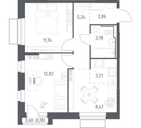 Планировка двухкомнатной(квартира) площадью 48.32 квадратных метров в ЖК “ЖК Долина Яузы”
