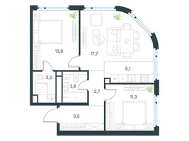 Планировка трехкомнатной(квартира) площадью 63.2 квадратных метров в “ЖК Level Нижегородская”