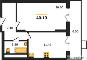 Планировка однокомнатной(квартира) площадью 40.1 квадратных метров в “ЖК Пироговская Ривьера”