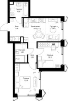 Планировка двухкомнатной(квартира) площадью 54 квадратных метров в “ЖК СЕТ”