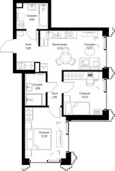 Планировка двухкомнатной(квартира) площадью 54 квадратных метров в ЖК “ЖК СЕТ”