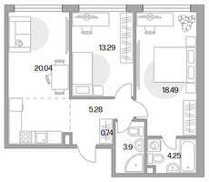 Планировка двухкомнатной(квартира) площадью 65.99 квадратных метров в “ЖК MYPRIORITY Mnevniki (Май Приорити Мневники)”