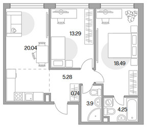 Планировка двухкомнатной(квартира) площадью 65.99 квадратных метров в ЖК “ЖК MYPRIORITY Mnevniki (Май Приорити Мневники)”
