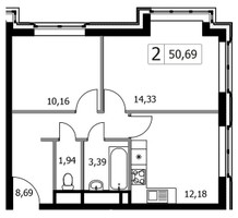 Планировка двухкомнатной(квартира) площадью 50.69 квадратных метров в “ЖК Городские Истории”
