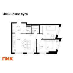 Планировка двухкомнатной(квартира) площадью 55.66 квадратных метров в ЖК “ЖК Ильинские луга”