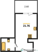 Планировка студии(квартира) площадью 21.76 квадратных метров в “ЖК Радость (Радумля Парк)”