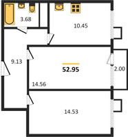 Планировка двухкомнатной(квартира) площадью 52.95 квадратных метров в “ЖК Катуар”