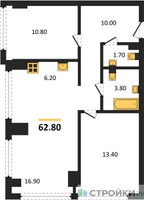 Планировка двухкомнатной(квартира) площадью 62.8 квадратных метров в “ЖК Ривер Парк Кутузовский”