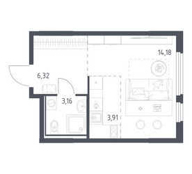Планировка студии(квартира) площадью 27.57 квадратных метров в ЖК “ЖК Остафьево”