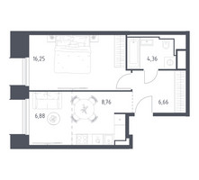 Планировка однокомнатной(апартаменты) площадью 42.91 квадратных метров в “ЖК Скай Спутник”