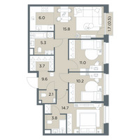 Планировка 4+ комнатной(квартира) площадью 82.7 квадратных метров в “ЖК Станиславский”