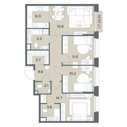 Планировка 4+ комнатной(квартира) площадью 82.7 квадратных метров в ЖК “ЖК Станиславский”