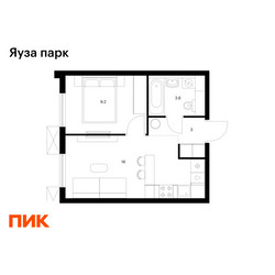 Планировка однокомнатной(квартира) площадью 31.8 квадратных метров в ЖК “ЖК Яуза Парк (Мытищи)”