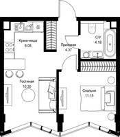 Планировка однокомнатной(квартира) площадью 36.08 квадратных метров в “Дом премиум-класса МИРА”