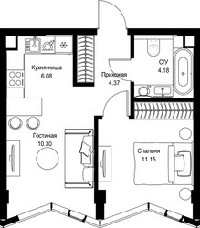Планировка однокомнатной(квартира) площадью 36.08 квадратных метров в ЖК “Дом премиум-класса МИРА”