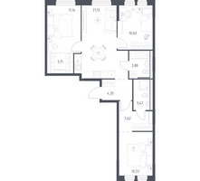 Планировка трехкомнатной(квартира) площадью 74.13 квадратных метров в “ЖК Квартал Ивакино”