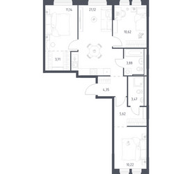Планировка трехкомнатной(квартира) площадью 74.13 квадратных метров в ЖК “ЖК Квартал Ивакино”