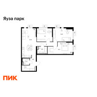 Планировка трехкомнатной(квартира) площадью 83.8 квадратных метров в “ЖК Яуза Парк (Мытищи)”