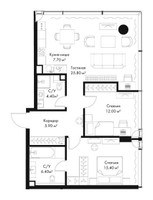 Планировка двухкомнатной(квартира) площадью 77.6 квадратных метров в “ЖК Слава”