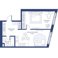 Планировка однокомнатной(квартира) площадью 46.2 квадратных метров в “ЖК Свет”