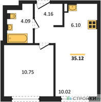 Планировка однокомнатной(квартира) площадью 35.12 квадратных метров в “ЖК Мытищи Парк”
