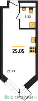 Планировка студии(квартира) площадью 25.05 квадратных метров в “ЖК CitiMix Новокосино (Ситимикс Новокосино)”