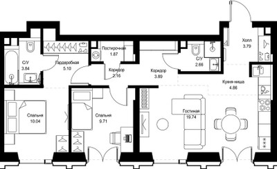 Планировка двухкомнатной(квартира) площадью 67.66 квадратных метров в ЖК “ЖК СЕТ”