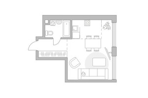 Планировка однокомнатной(квартира) площадью 33.34 квадратных метров в “ЖК Мневники от Гранель”