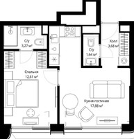 Планировка однокомнатной(квартира) площадью 39.08 квадратных метров в “ЖК Сити Бэй”