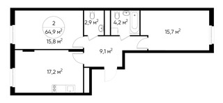 Планировка двухкомнатной(квартира) площадью 64.9 квадратных метров в “ЖК Переделкино Ближнее”