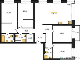 Планировка 4+ комнатной(квартира) площадью 126.55 квадратных метров в “ЖК Republic (Репаблик)”
