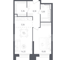 Планировка однокомнатной(апартаменты) площадью 54.27 квадратных метров в “ЖК Скай Спутник”