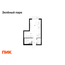 Планировка студии(квартира) площадью 28 квадратных метров в ЖК “ЖК Зеленый парк”