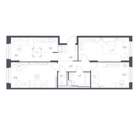Планировка трехкомнатной(квартира) площадью 78.9 квадратных метров в ЖК “ЖК Мытищи Парк”