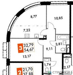 Планировка двухкомнатной(квартира) площадью 54.67 квадратных метров в ЖК “ЖК Движение. Говорово”