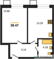 Планировка однокомнатной(квартира) площадью 38.47 квадратных метров в “ЖК Бархат”