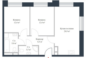Планировка трехкомнатной(квартира) площадью 62.7 квадратных метров в “ЖК Ривер Парк Коломенский”
